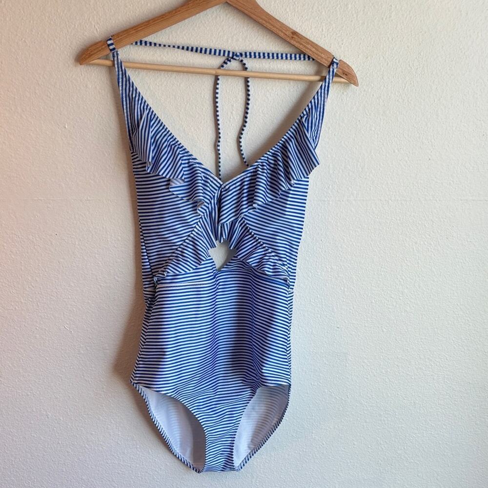 AERIE Blue Gingham Halter One Piece Cut Out M Long - Picture 1 of 6